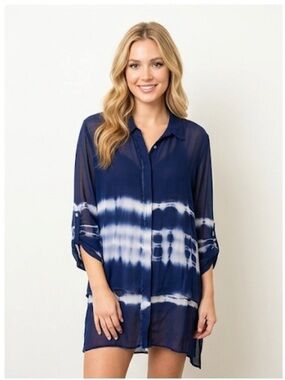 Casual Studio Navy and White Sheer Button-Front Women's Top Size XL New With Tag